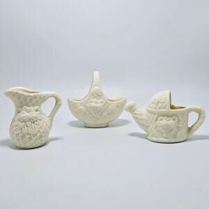 Bisque Mini Garden Set 3 Piece Pitcher Sprinkling Pitcher and Basket
